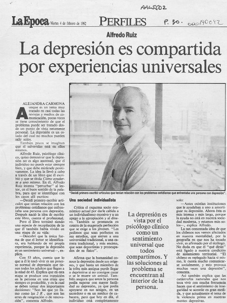 La depresión es compartida por experiencias universales  [artículo] Alejandra Carmona.