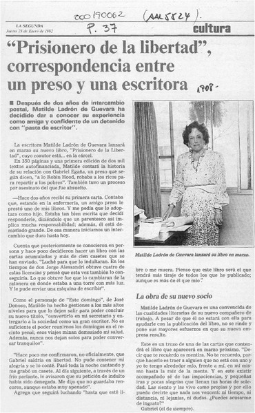 "Prisionero de la libertad", correspondencia entre un preso y una escritora  [artículo]
