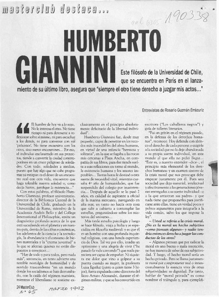 Humberto Giannini  [artículo] Rosario Guzmán Errázuriz.