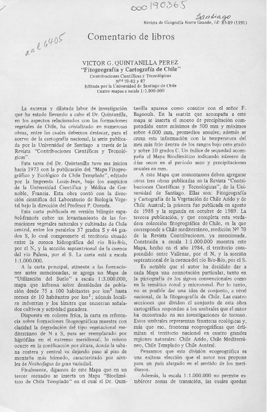 Víctor G. Quintanilla Pérez "Fitogeografía y cartografía de Chile"