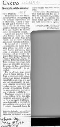 Memorias del Cardenal  [artículo] Enrique Garrido.