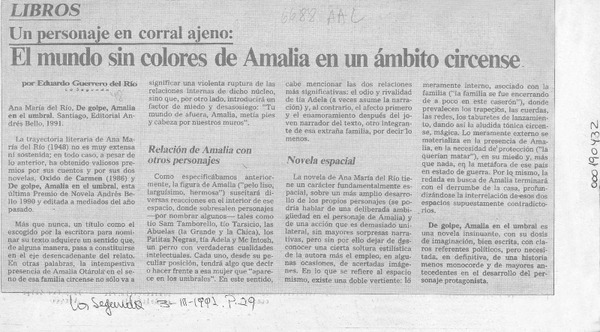 El Mundo sin colores de Amalia en un ámbito circense  [artículo] Eduardo Guerrero del Río.