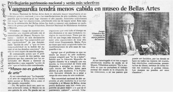 Vanguardia tendrá menos cabida en museo de Bellas Artes  [artículo].