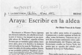 Araya, escribir en la aldea  [artículo] Héctor Ponce de la Fuente.