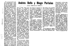 Andrés Bello y Diego Portales  [artículo] Darío de la Fuente D.