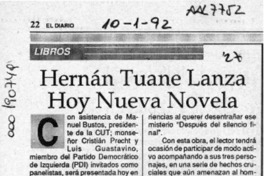 Hernán Tuane lanza hoy nueva novela  [artículo].