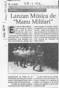 Lanzan música de "Manu militari"  [artículo].