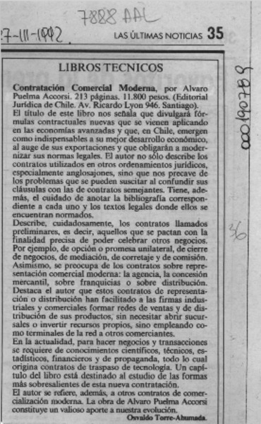 Contratación comercial moderna  [artículo] Osvaldo Torres-Ahumada.