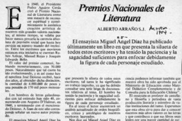 Premios nacionales de literatura  [artículo] Alberto Arraño.