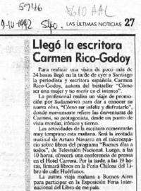 Llegó la escritora Carmen Rico-Godoy  [artículo].