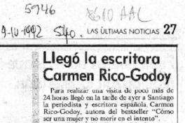 Llegó la escritora Carmen Rico-Godoy  [artículo].