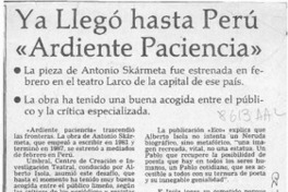 Ya llegó hasta Perú "Ardiente paciencia"  [artículo].