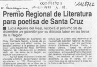 Premio regional de literatura para poetisa de Santa Cruz  [artículo].