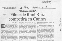 Filme de Raúl Ruiz competirá en Cannes  [artículo].