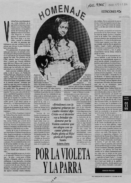 Por la Violeta y la Parra  [artículo] Ignacio Iñíguez.