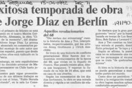 Exitosa temporada de obra de Jorge Díaz en Berlín  [artículo].