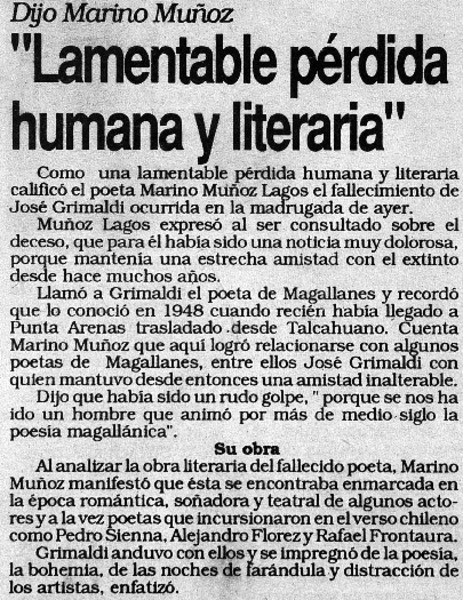 Dijo Marino Muñoz "Lamentable pérdida humana y literaria"