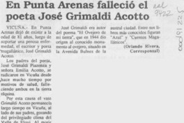 En Punta Arenas falleció el poeta José Grimaldi Acotto