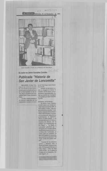 Publicada "Historia de San Javier de Loncomilla"
