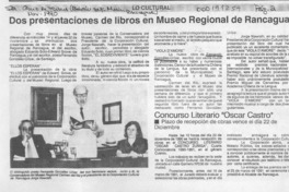 Dos presentaciones de libros en Museo Regional de Rancagua  [artículo].