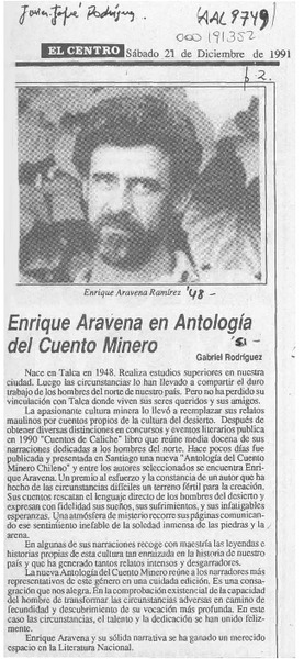 Enrique Aravena en Antología del Cuento Minero