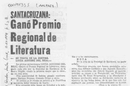 Santacruzana ganó Premio Regional de Literatura  [artículo].