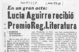 Lucía Aguirre recibió Premio Reg. Literatura  [artículo].