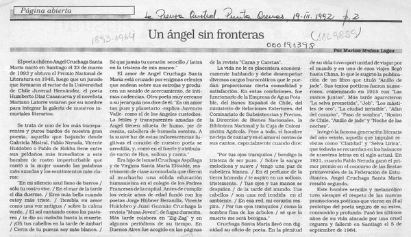 Un ángel sin fronteras  [artículo] Marino Muñoz Lagos.
