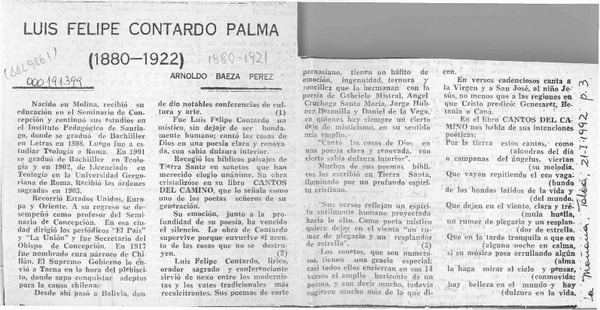 Luis Felipe Contardo Palma  [artículo] Arnoldo Baeza Pérez.