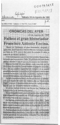 Fallece el gran historiador Francisco Antonio Encina  [artículo].