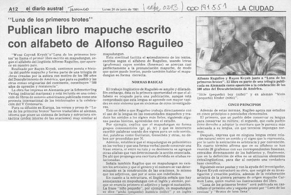 Publican libro mapuche escrito con alfabeto de Alfonso Raguileo  [artículo].