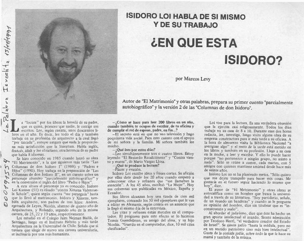 En qué está Isidoro?  [artículo] Marcos Levy.