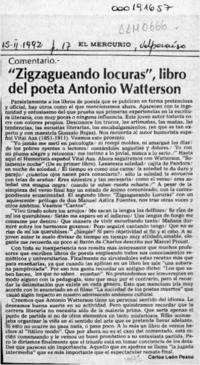 "Zigzagueando locuras", libro del poeta Antonio Watterson  [artículo] Carlos León Pezoa.