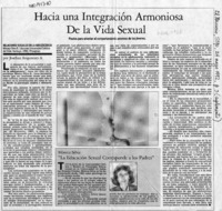 Hacia una integración armoniosa de la vida sexual  [artículo] Josefina Aragoneses A.