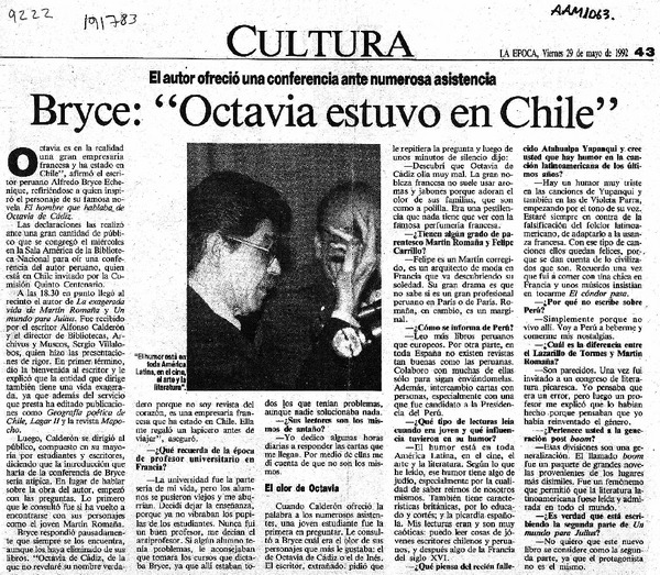 Bryce, "Octavia estuvo en Chile"  [artículo].