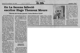 En La Serena falleció escritor Hugo Thenoux Moure  [artículo].