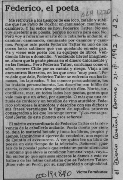 Federico, el poeta  [artículo] Víctor Fernández.