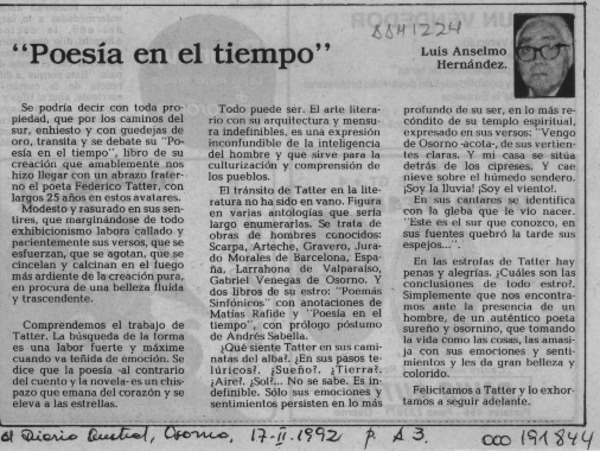 "Poesía en el tiempo"  [artículo] Luis Anselmo Hernández.