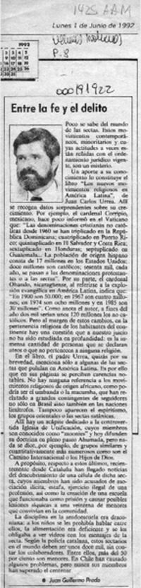 Entre la fe y el delito  [artículo] Juan Guillermo Prado.