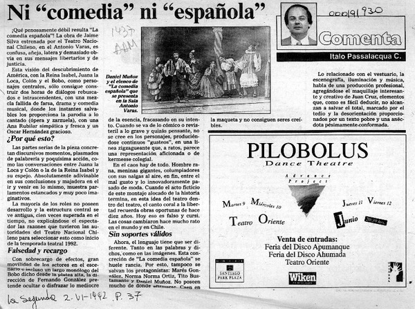 Ni "comedia" ni "española"  [artículo] Italo Passalacqua C.