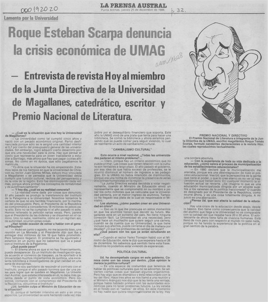 Roque Esteban Scarpa denuncia la crisis económica de UMAG