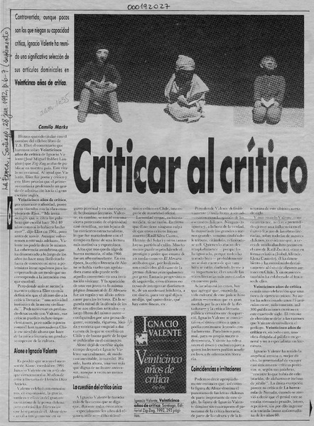 Criticar al crítico  [artículo] Camilo Marks.