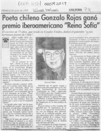 Poeta chileno Gonzalo Rojas ganó premio iberoamericano "Reina Sofía"  [artículo].