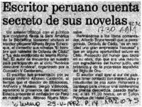 Escritor peruano cuenta secreto de sus novelas  [artículo].