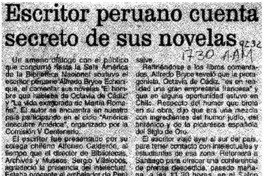 Escritor peruano cuenta secreto de sus novelas  [artículo].