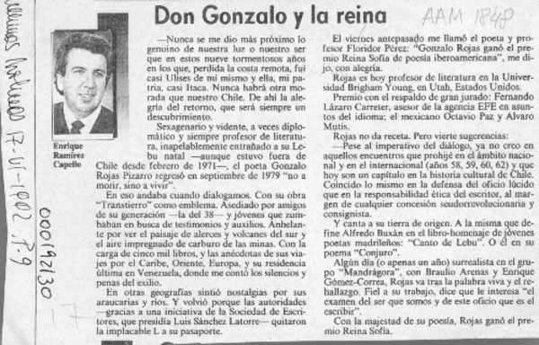 Don Gonzalo y la reina  [artículo] Enrique Ramírez Capello.