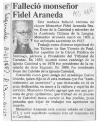 Falleció monseñor Fidel Araneda  [artículo].