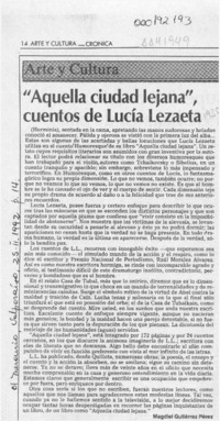 "Aquella ciudad lejana", cuentos de Lucía Lezaeta  [artículo] Magdiel Gutiérrez Pérez.
