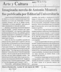 Imaginada novela de Antonio Montero fue publicada por Editorial Universitaria  [artículo].