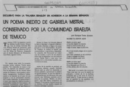Un poema inédito de Gabriela Mistral conservado por la comunidad israelita de Temuco